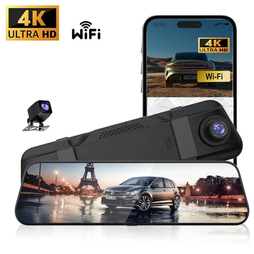 Dash Cam 4K + 1080P Rear View Mirror | GPS, WiFi, Parking Mode