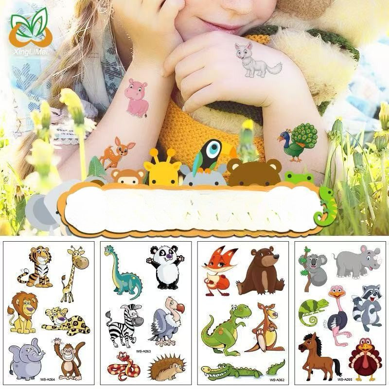 3D Temporary Tattoos for Kids – Animal Cartoon Waterproof Stickers