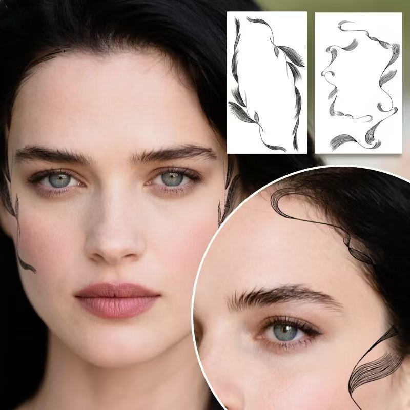 3D Faux Eyelash Tattoo Stickers – Realistic Hairline & Sideburn Design for Instant Glam