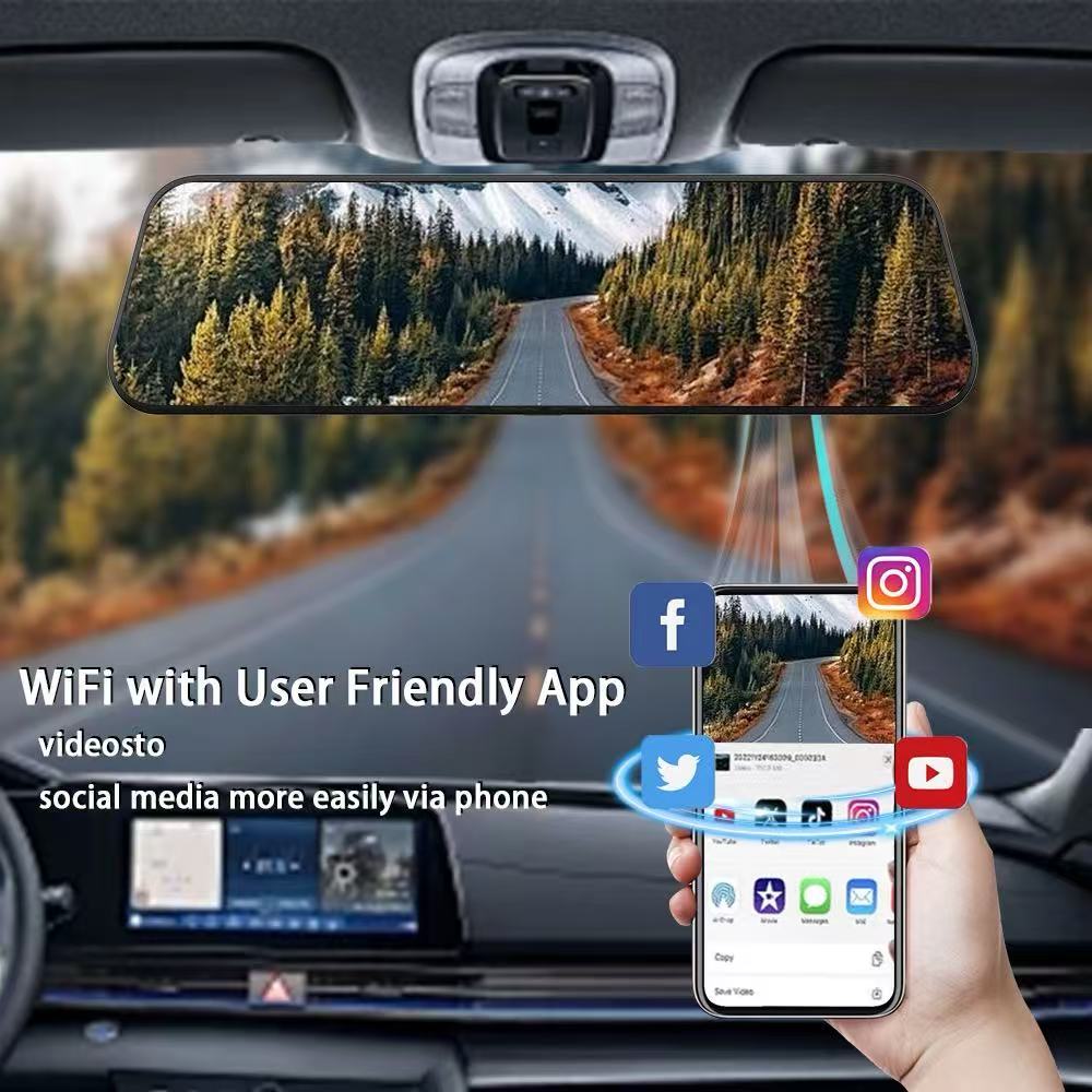 Dash Cam 4K + 1080P Rear View Mirror | GPS, WiFi, Parking Mode