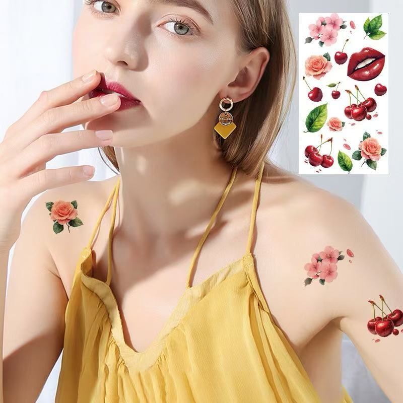 3D Temporary Tattoos – Cherry & Floral Style for Women
