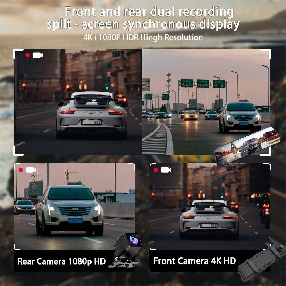Dash Cam 4K + 1080P Rear View Mirror | GPS, WiFi, Parking Mode