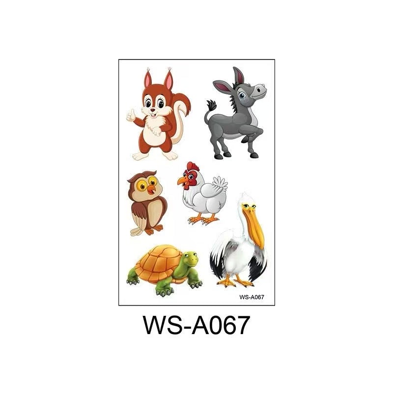 3D Temporary Tattoos for Kids – Animal Cartoon Waterproof Stickers