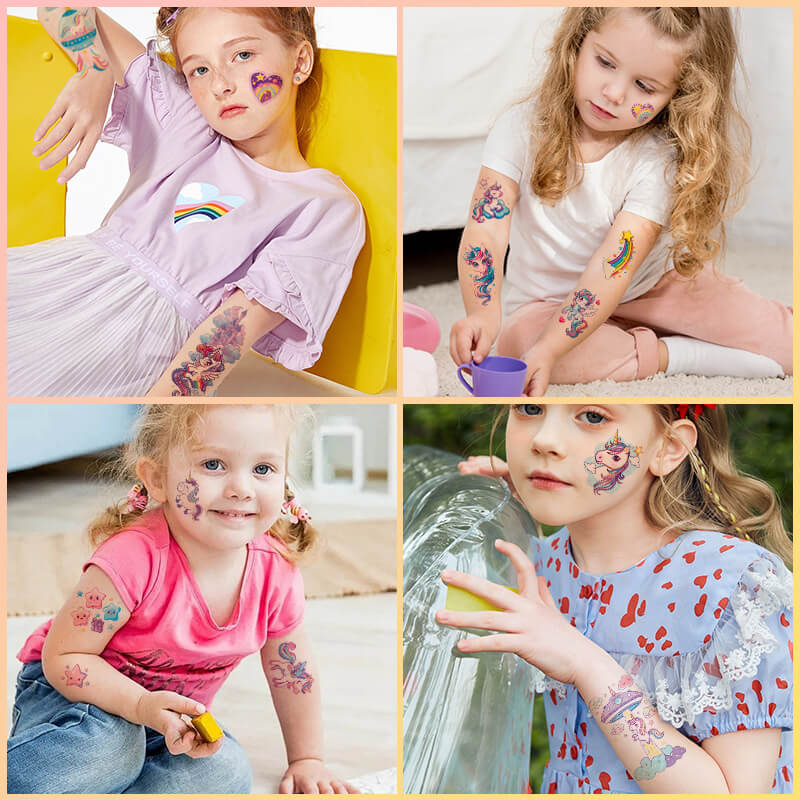 Unicorn Tattoos with Glitter for Kids