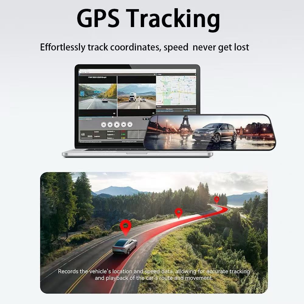 Dash Cam 4K + 1080P Rear View Mirror | GPS, WiFi, Parking Mode