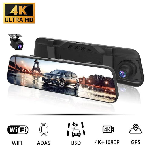 Dash Cam 4K + 1080P Rear View Mirror | GPS, WiFi, Parking Mode