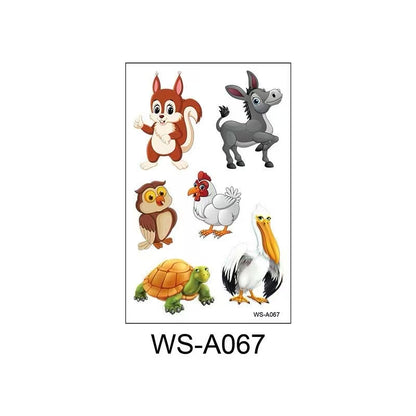 3D Temporary Tattoos for Kids – Animal Cartoon Waterproof Stickers