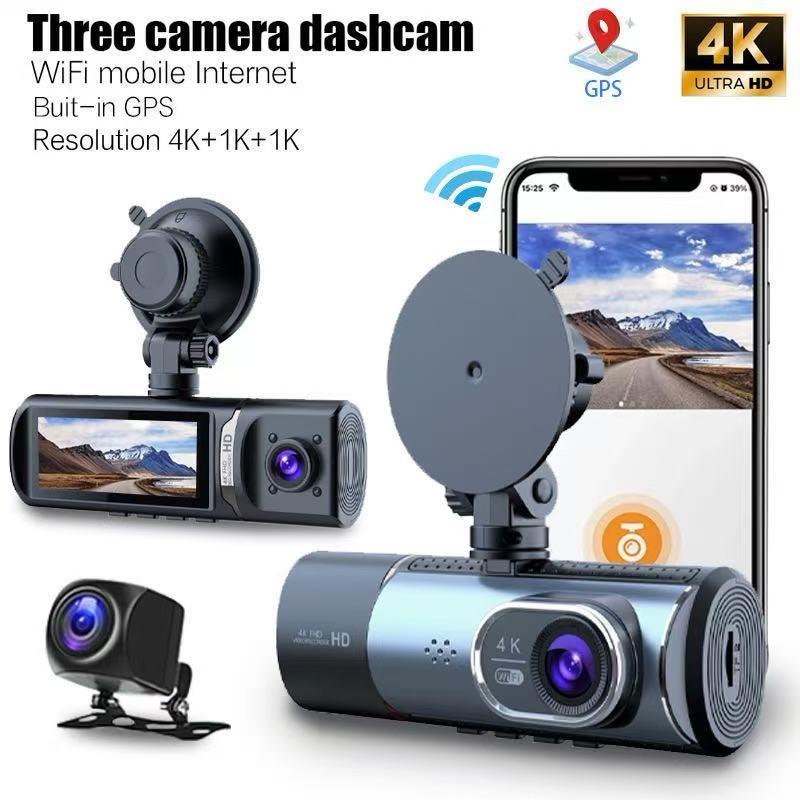 Dash Cam 4K Front + 1080P Cabin + 1080P Rear | 3-Channel Car Camera with IR Night Vision